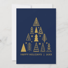 Navy Blue and Gold Christmas Tree | Holiday Card Julkort
