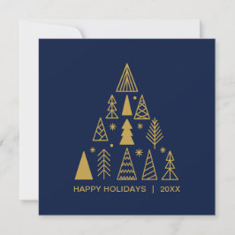 Navy Blue and Gold Christmas Tree | Holiday Square Julkort