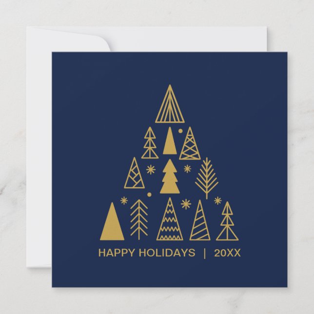 Navy Blue and Gold Christmas Tree | Holiday Square Julkort (Framsida)