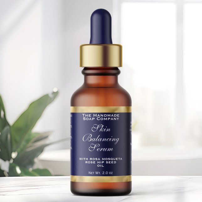 Navy Blue and Gold Cosmetics Dropper Bottle Label  Adressetikett (Skapare uppladdad)
