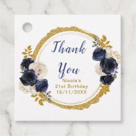 Navy Blue and Gold Elegant Flowers Birthday Gåvor Etiketter