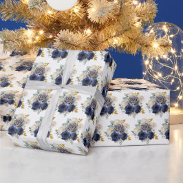 Navy Blue and Gold Elegant Flowers  Presentpapper