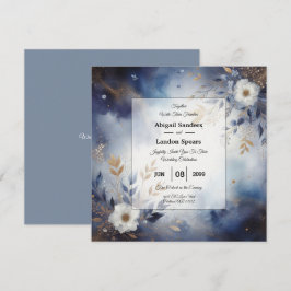 Navy Blue and Gold Floral Wedding  Inbjudningar