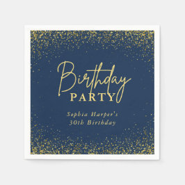 Navy Blue and Gold Glitter Confetti Birthday Party Pappersservett