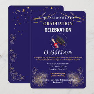 Navy Blue and Gold Graduation Party Save the Date  Inbjudningar