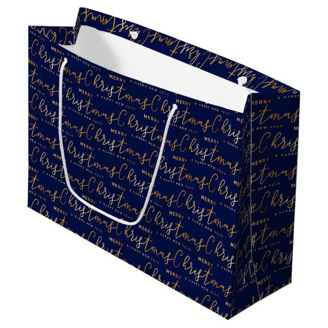 Navy Blue and Gold Merry Christmas Word Art (Framsidan Vinklad)