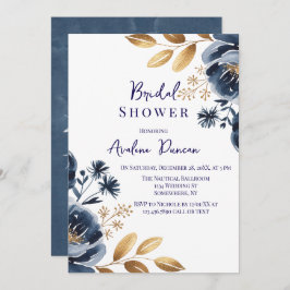 Navy Blue and Gold Peony Bridal Shower Inbjudningar