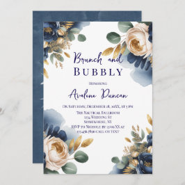 Navy Blue and Gold Peony Brunch and Bubbly Inbjudningar