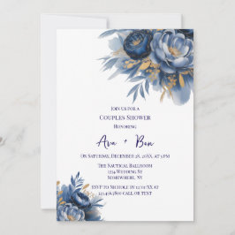 Navy Blue and Gold Peony Flower Couples Shower Inbjudningar