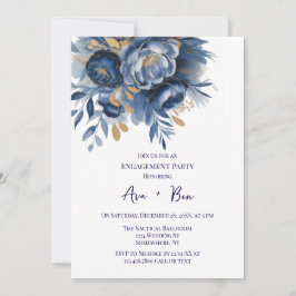 Navy Blue and Gold Peony Flower Engagement Party Inbjudningar