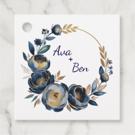Navy Blue and Gold Peony Flower Wedding Gåvor Etiketter