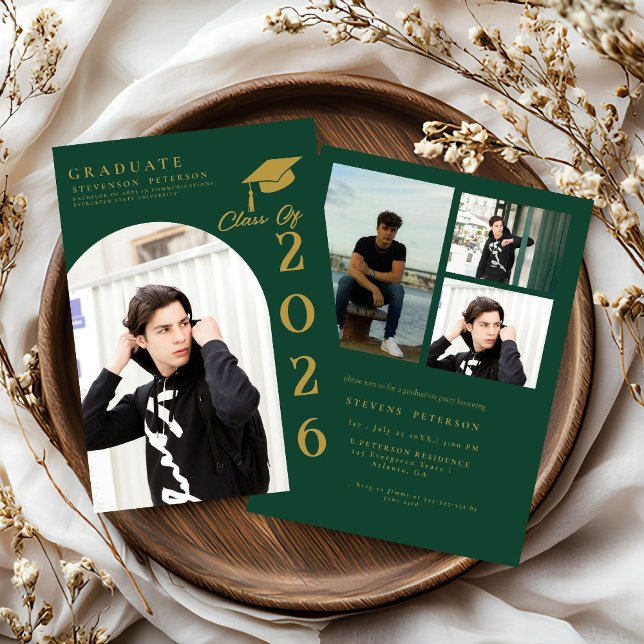 Navy Blue  and Gold Photo Graduation Inbjudningar (Skapare uppladdad)