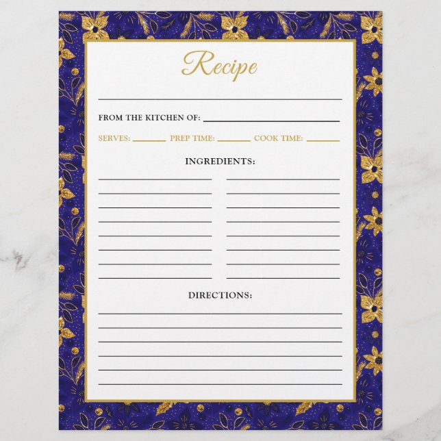 Navy Blue and Gold Poinsettia Flowers Recipe Page Reklamblad (Framsidan)