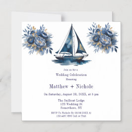 Navy Blue and Gold Sailboat Nautical Wedding Magnetisk Inbjudningskort
