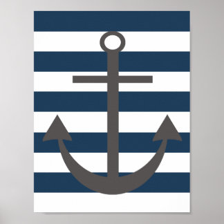 Navy Blue and Grey Anchor Nursery Print Poster