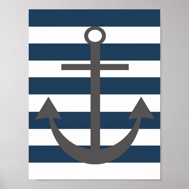Navy Blue and Grey Anchor Nursery Print Poster (Framsidan)