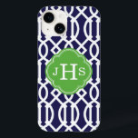 Navy Blue and Grönt Modern Trellis Monogram<br><div class="desc">Cute Girly Trendig Chic Snyggt Preppy Geometric Modern Trellis Mönster. Lägg till anpassningsbar personlig monogram initialer eller namn. Klicka på knappen Anpassa om du vill ändra typsnitt och färg för en unik design av typen en typ.</div>