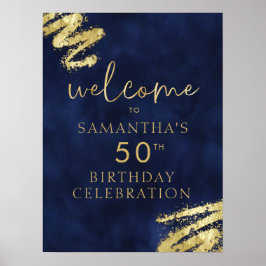 Navy Blue and Guld Birthday Välkommen Poster 18 x 
