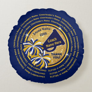 Navy Blue and Guld, Cheer Coach Gift Ideas, Cheer Rund Kudde
