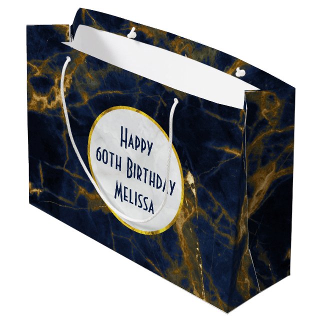 Navy Blue and Guld Marble Modern Snyggt Birday (Baksidan Vinklad)