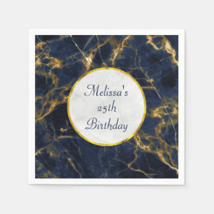 Navy Blue and Guld Marble Modern Snyggt Birday Pappersservett