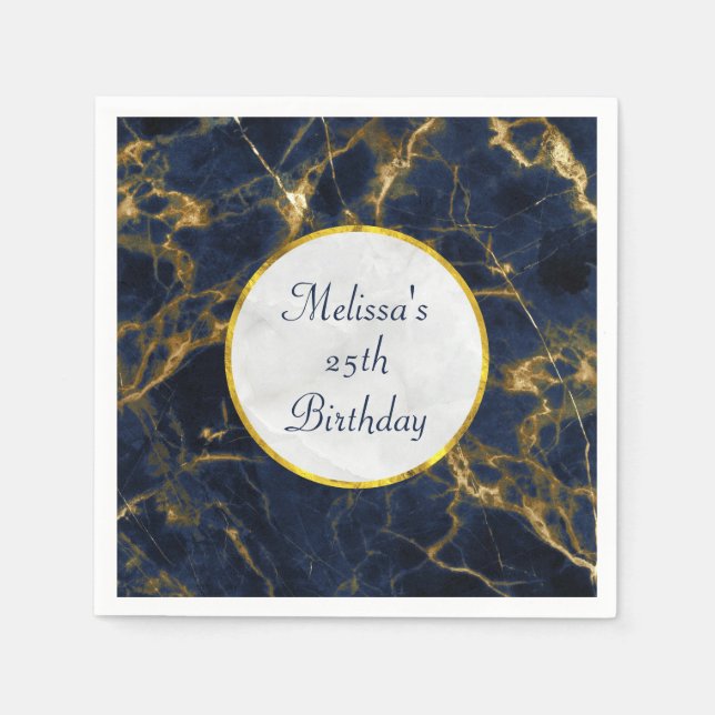 Navy Blue and Guld Marble Modern Snyggt Birday Pappersservett (Framsidan)