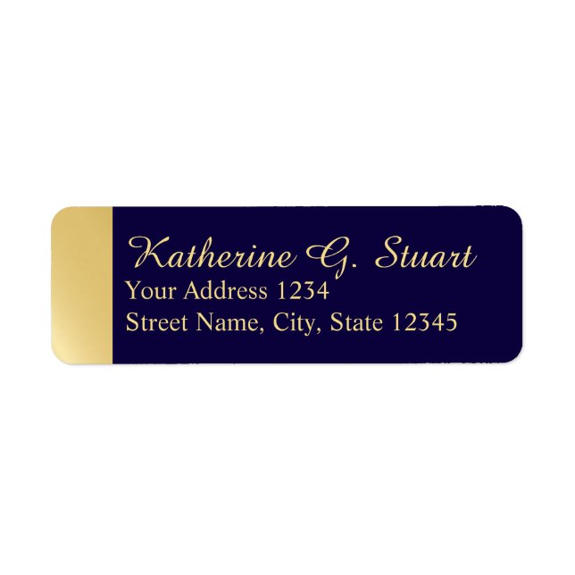 Navy Blue and Guld Modern Elegant Returadress Etikett (Framsidan)