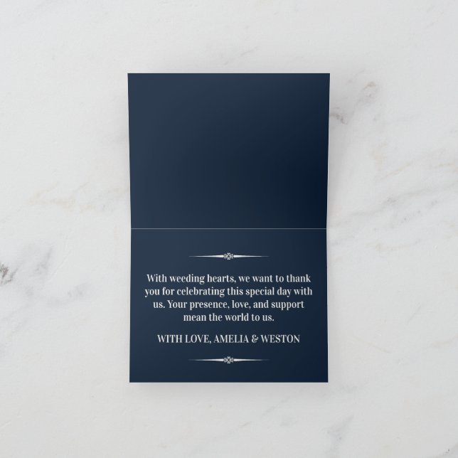 Navy Blue and Ivory Elegant Monogram Wedding Tack Kort (Inuti)