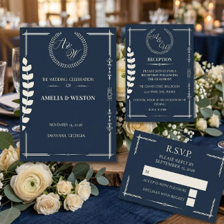 Navy Blue and Ivory Elegant Wedding Reception Tilläggskort