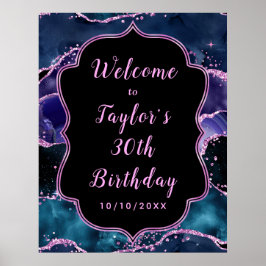 Navy Blue and Lila Ocean Agate Birthday Välkommen Poster
