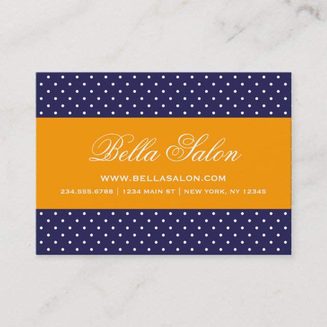 Navy Blue and Orange Modern Polka dots Visitkort (Framsida)