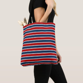 Navy Blue and Red Stripes Design Tote Bag Tygkasse