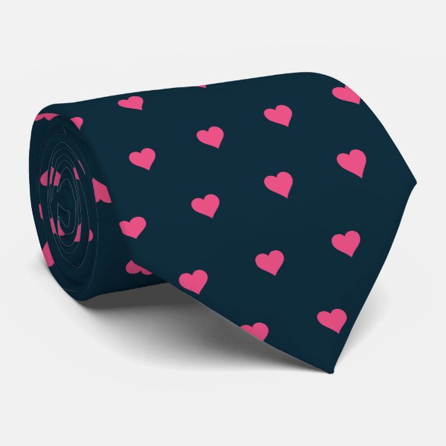 Navy Blue and Rosa Hearts Neck Tie Slips (Rullad)