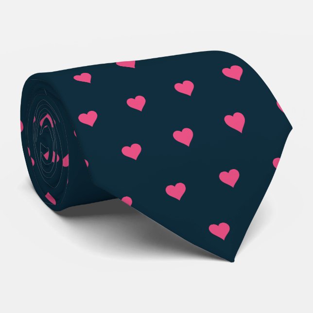Navy Blue and Rosa Hearts Neck Tie Slips (Rullad)