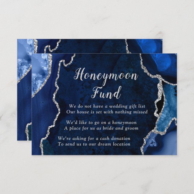 Navy Blue and Silver Agate Honeymoon Fund Tilläggskort (Fram/baksida)
