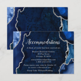 Navy Blue and Silver Agate Wedding Accommodations Tilläggskort