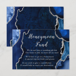 Navy Blue and Silver Agate Wedding Honeymoon Fund Tilläggskort