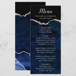 Navy Blue and Silver Agate Wedding Menu Meny