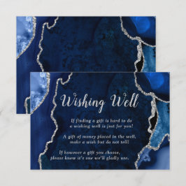 Navy Blue and Silver Agate Wedding Wishing Well Tilläggskort