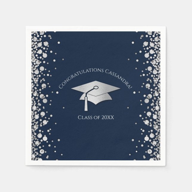 Navy Blue and Silver Graduation Pappersservett (Framsidan)