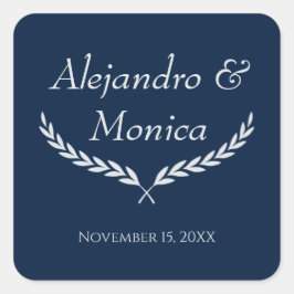 Navy Blue and Silver Square Wedding Envelope Seal Fyrkantigt Klistermärke
