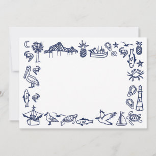 Navy Blue and White Charleston Toile Gräns Inbjudningar