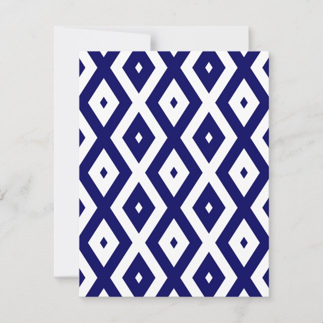 Navy blue and white diamond pattern OSA kort (Framsida)