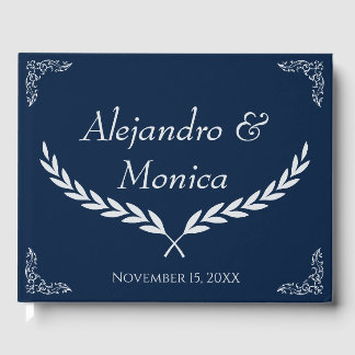 Navy Blue and White Elegant Corner Wedding Guest Gästböcker