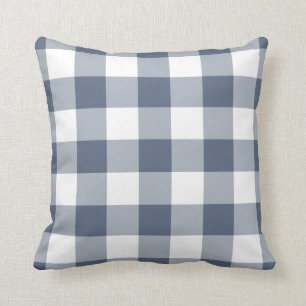 Navy Blue and White Gingham Mönster Kudde