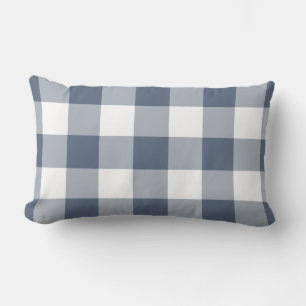 Navy Blue and White Gingham Mönster Lumbarkudde