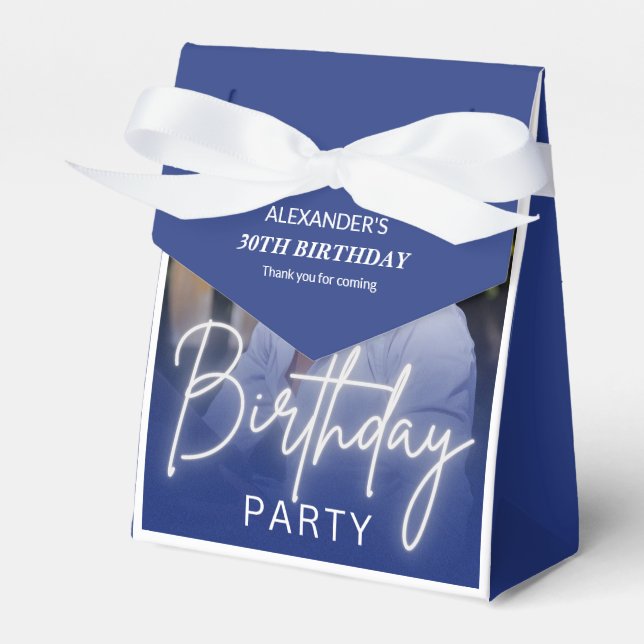 Navy Blue and White Gradient Photo Birthday Presentaskar (Framsidan Sidan)