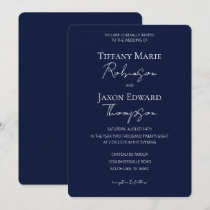 Navy Blue and White Minimalist Elegance Bröllop Inbjudningar