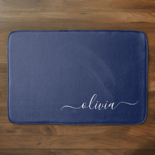 Navy Blue and White Modern Monogram Badrumsmatta