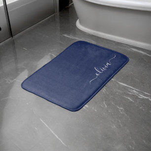 Navy Blue and White Modern Monogram Badrumsmatta